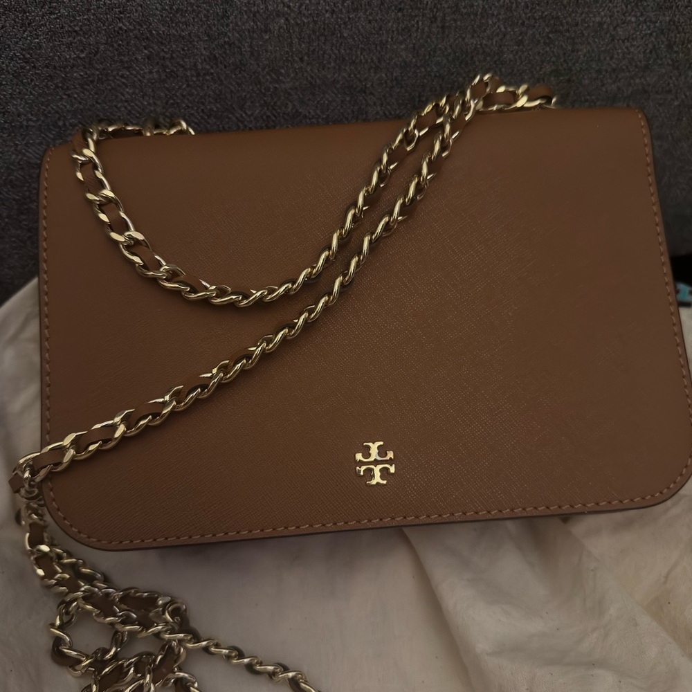 Tory Burch Tan Crossbody Bag with Gold Chain